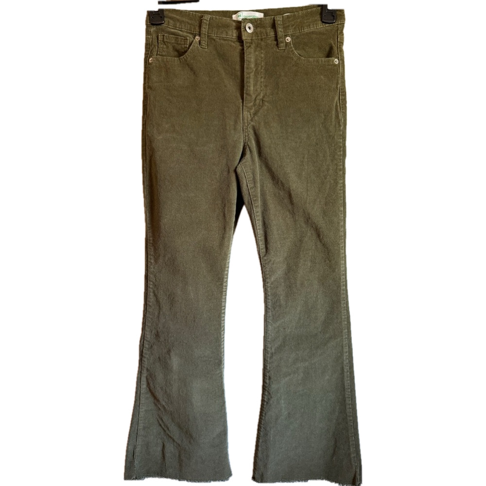 Re-Generation Olive Green Corduroy High Rise Flare Frayed Hem Pants SKU1463